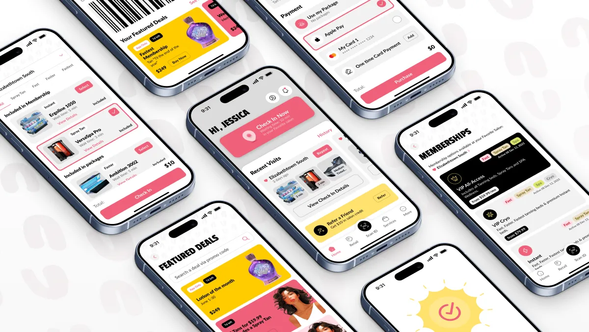 Actual Sun Tan City mobile application screens from CodeIT’s published case study